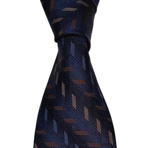 Jhane Barnes Silk Necktie Men's Navy Blue Geometric Designer Tie EUC